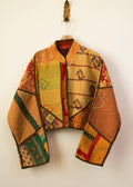 Reversible Kaira Quilted Cropped Jacket in Colors Sunrise Yellow, Clay, and Green & Wine, Orange, and Blue - Made X Hudson