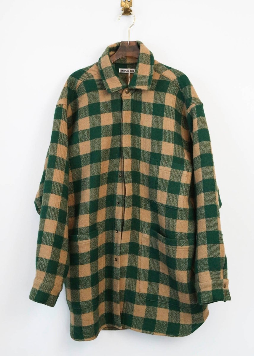 Utility Jacket in Green and Tan Plaid Wool - Made X Hudson