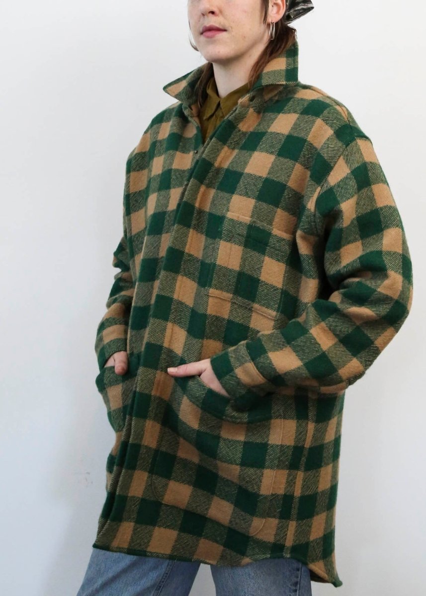 Utility Jacket in Green and Tan Plaid Wool - Made X Hudson
