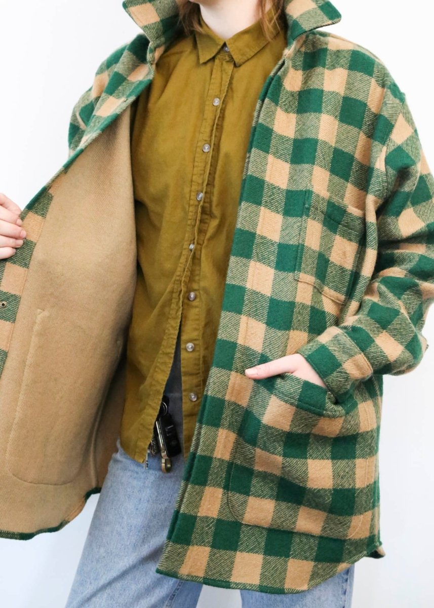 Utility Jacket in Green and Tan Plaid Wool - Made X Hudson