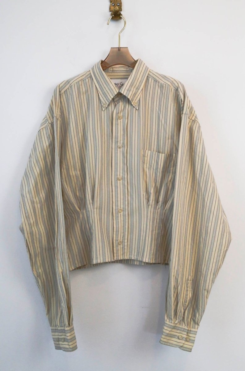 The Kevin Top | Cream and Blue Stripe with Gathered Waist (Reworked) - Made X Hudson