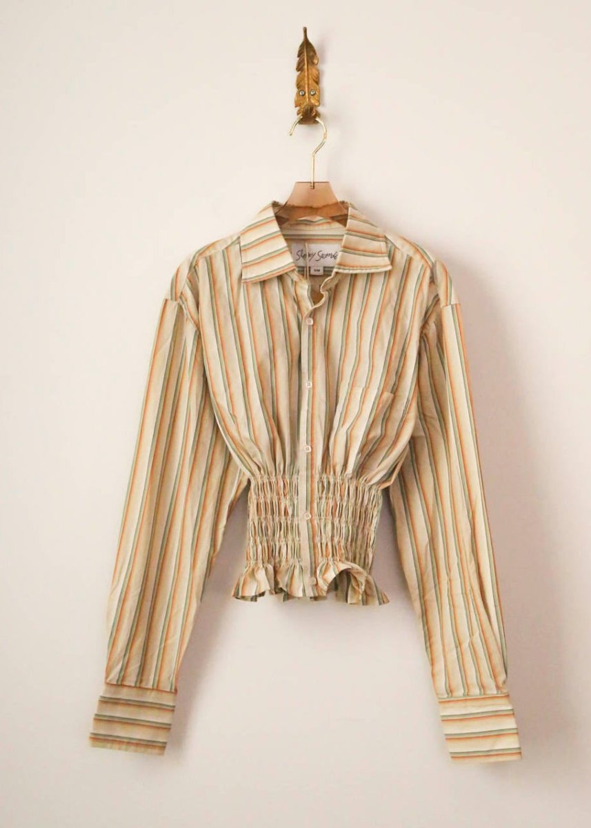 The George Top | Vintage Orange and Jade Stripe with Smocked Waist (Reworked) - Made X Hudson