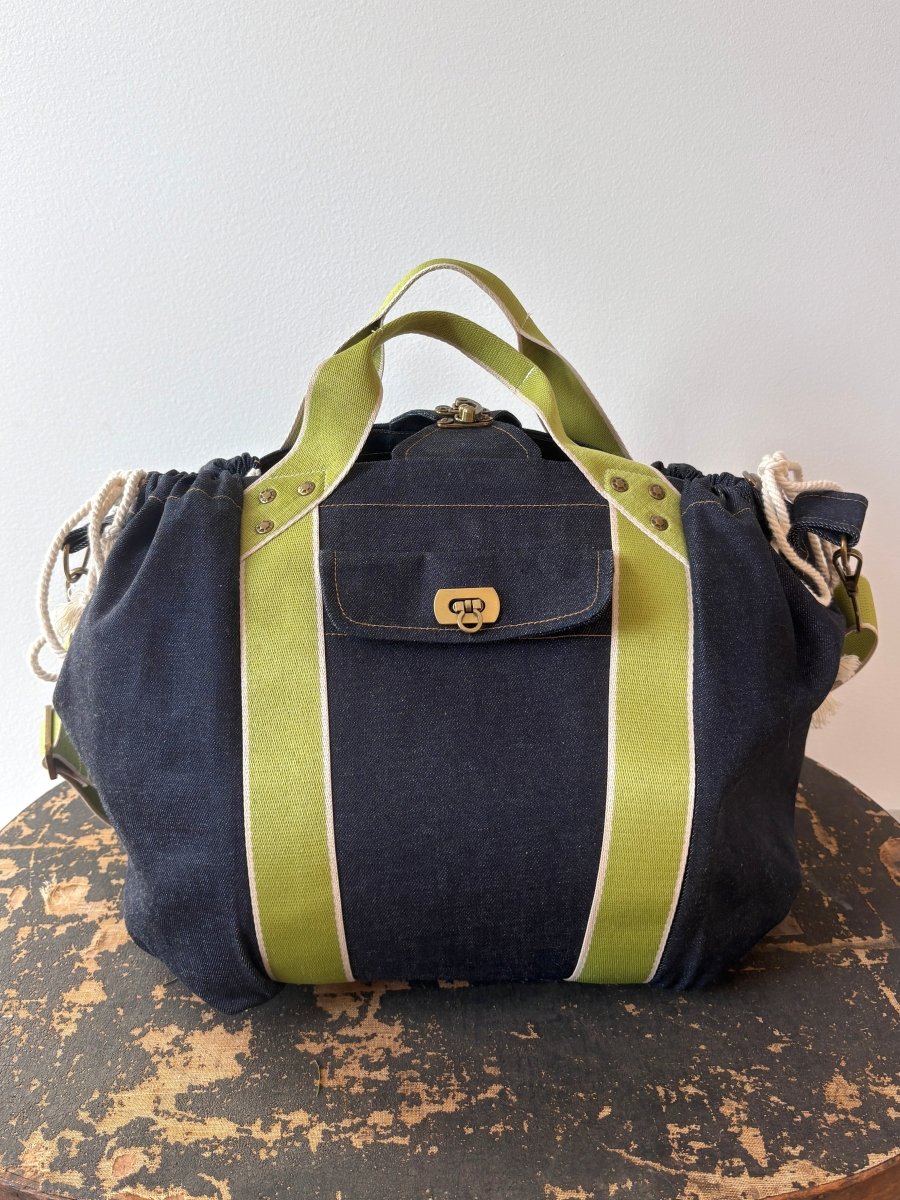 Mini Cross - Body Duffel Bag in Denim w/ Lime Webbing - Made X Hudson