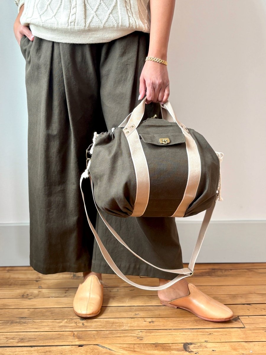 Mini Cross - Body Duffel Bag in Moss Hemp - Cotton with Cream Webbing - Made X Hudson