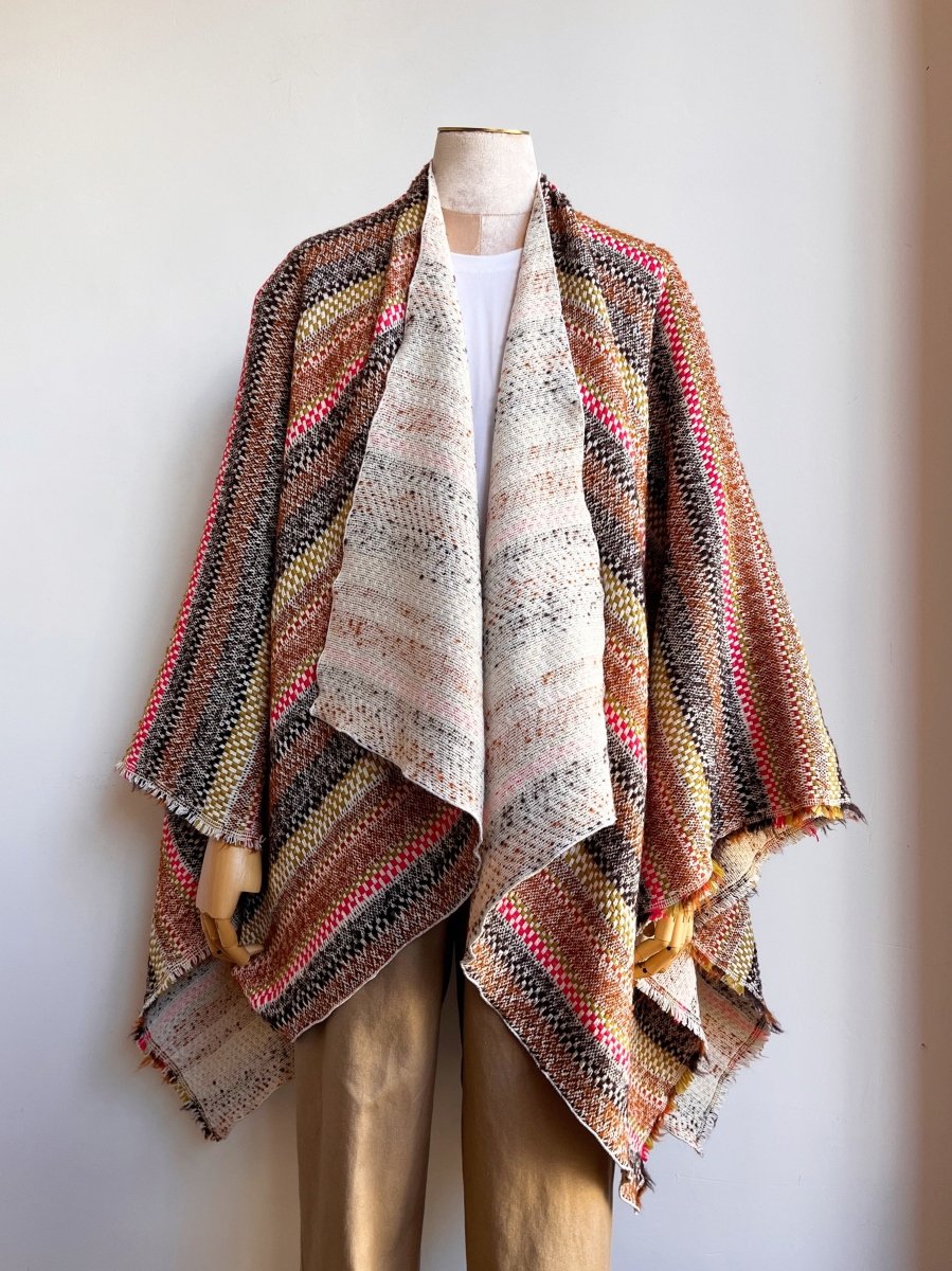 Ochre, Brown, Red, Burnt Orange Stripe Zero - Waste Reversible Cape - Made X Hudson