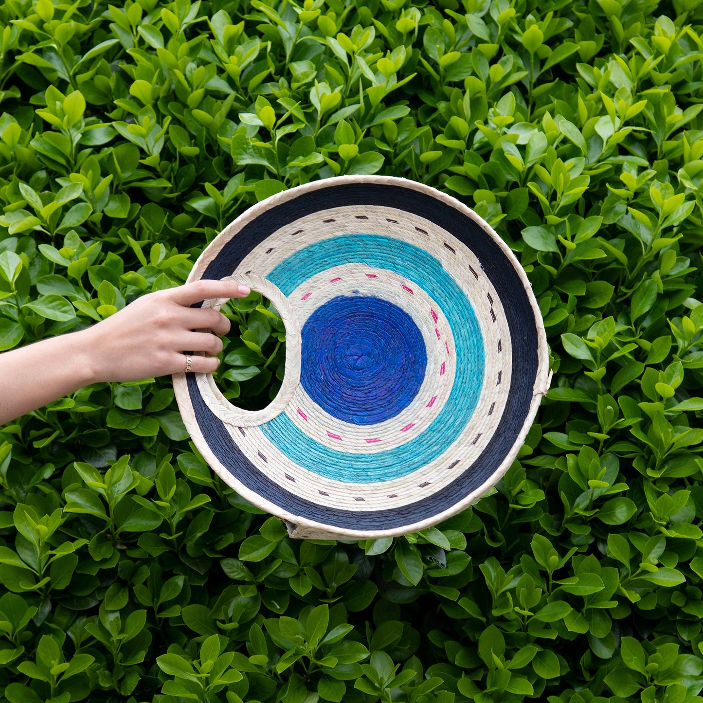 Round Straw Tote Bag  (Blue)