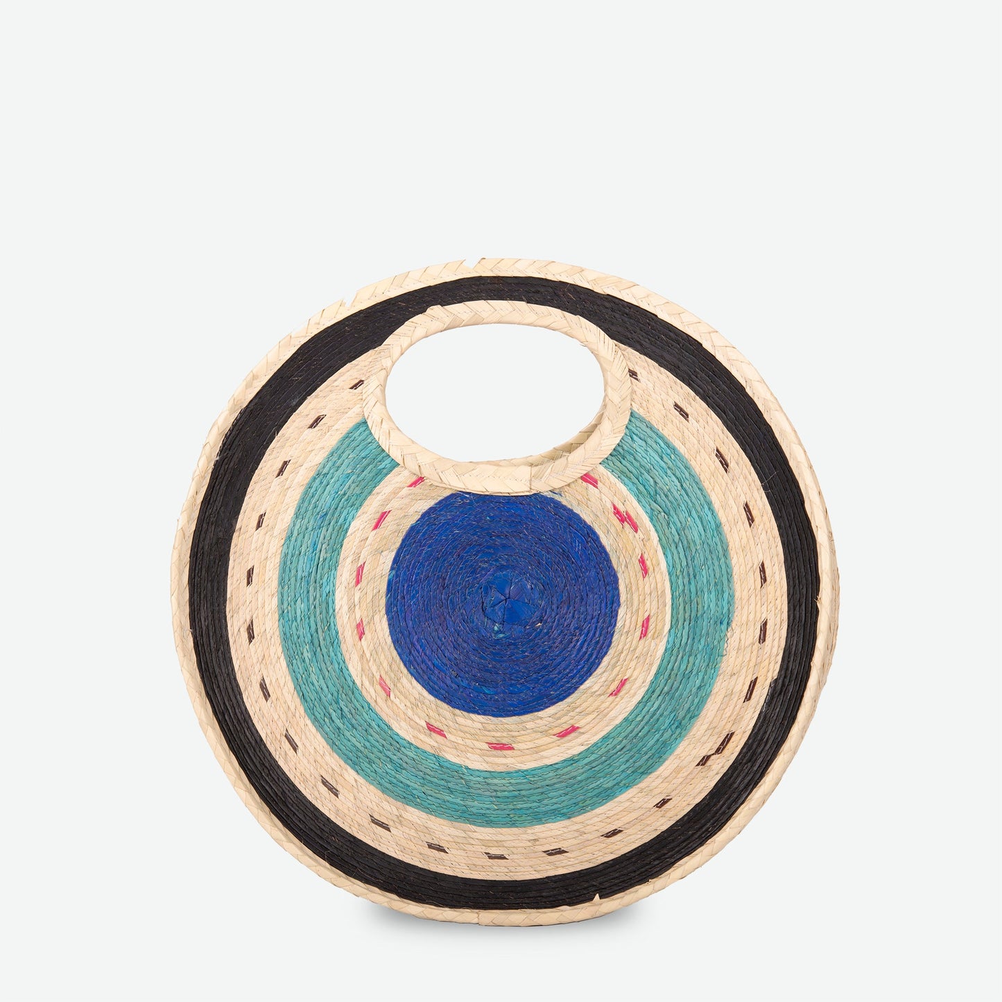 Round Straw Tote Bag  (Blue)