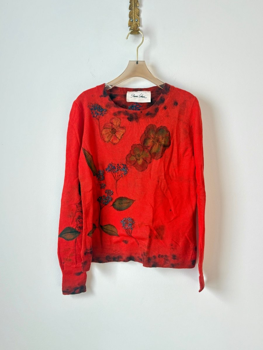Red Poppy Blue Embroidered Cashmere Sweater (Reworked) - Made X Hudson