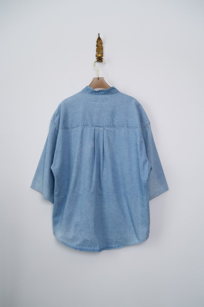 Light Denim and Cherry | Patchwork Short Sleeve Button Down (Reworked) - Made X Hudson