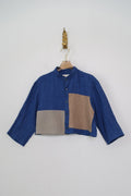 Cobalt and Beige | Color Block Cropped Button Down (Reworked) - Made X Hudson