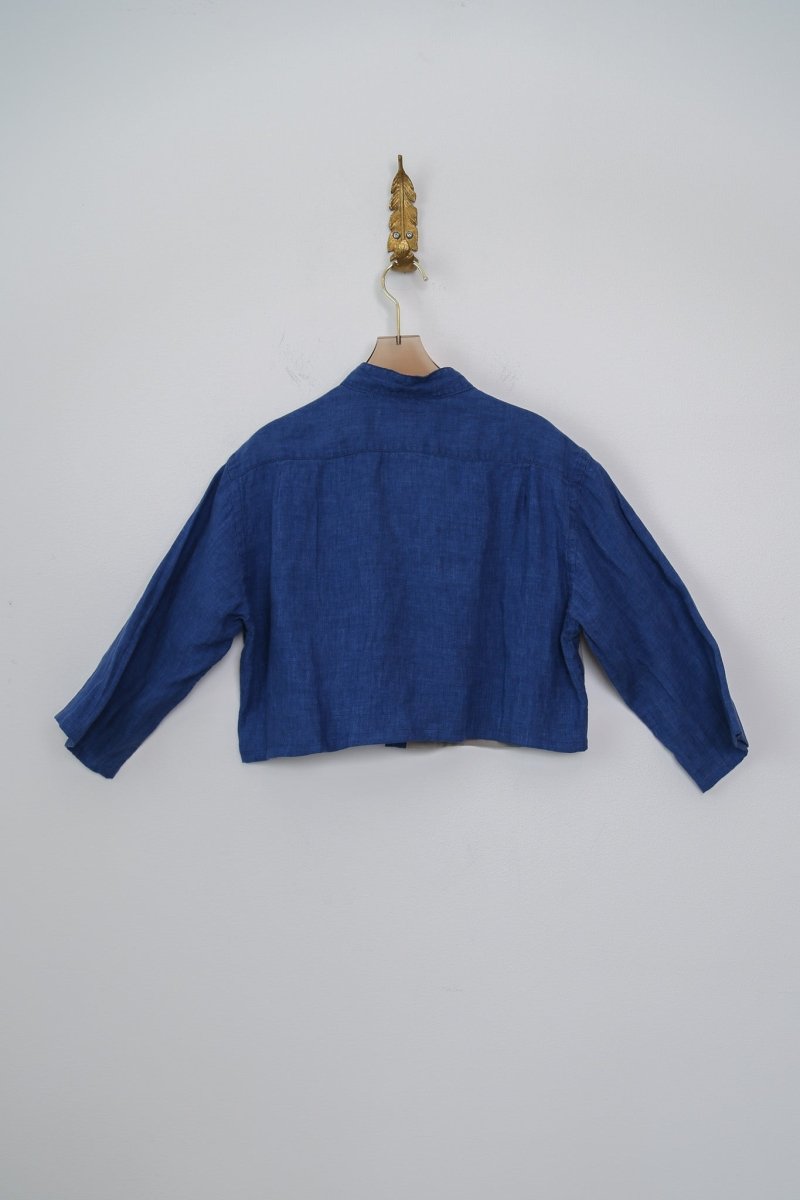 Cobalt and Beige | Color Block Cropped Button Down (Reworked) - Made X Hudson