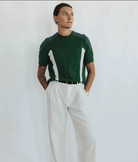 Green Jersey T-Shirt | Color Blocked with Plaid Shoulder - Made X Hudson