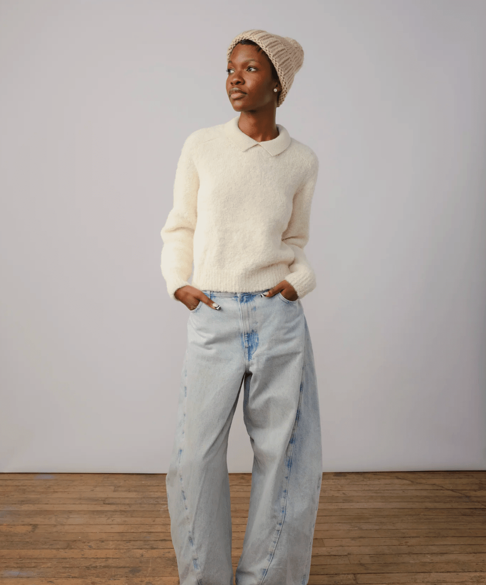 Calcite | Ramona Bouclé Long Sleeve Polo (Multiple Sizes) - Made X Hudson