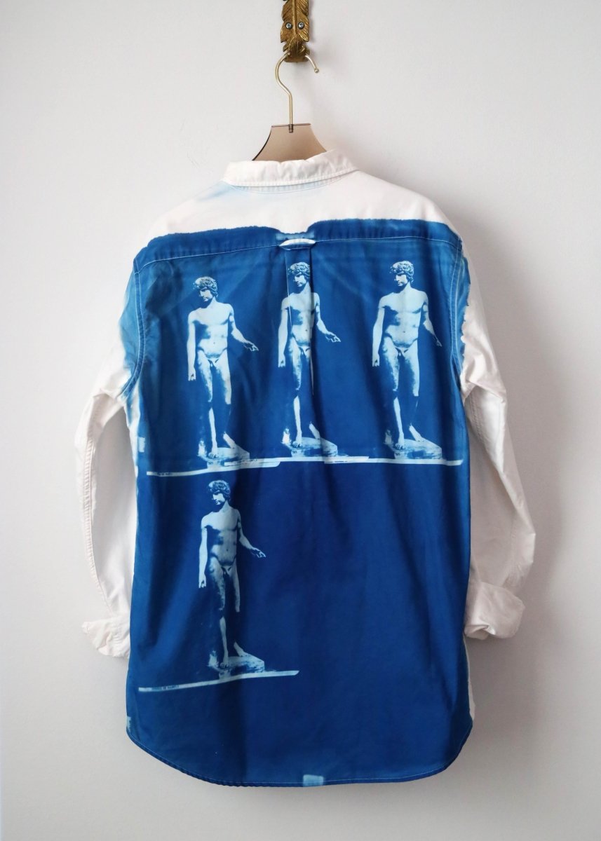 Statue of David Blue Cyanotype over White Button-Up Shirt (Reworked) - Made X Hudson