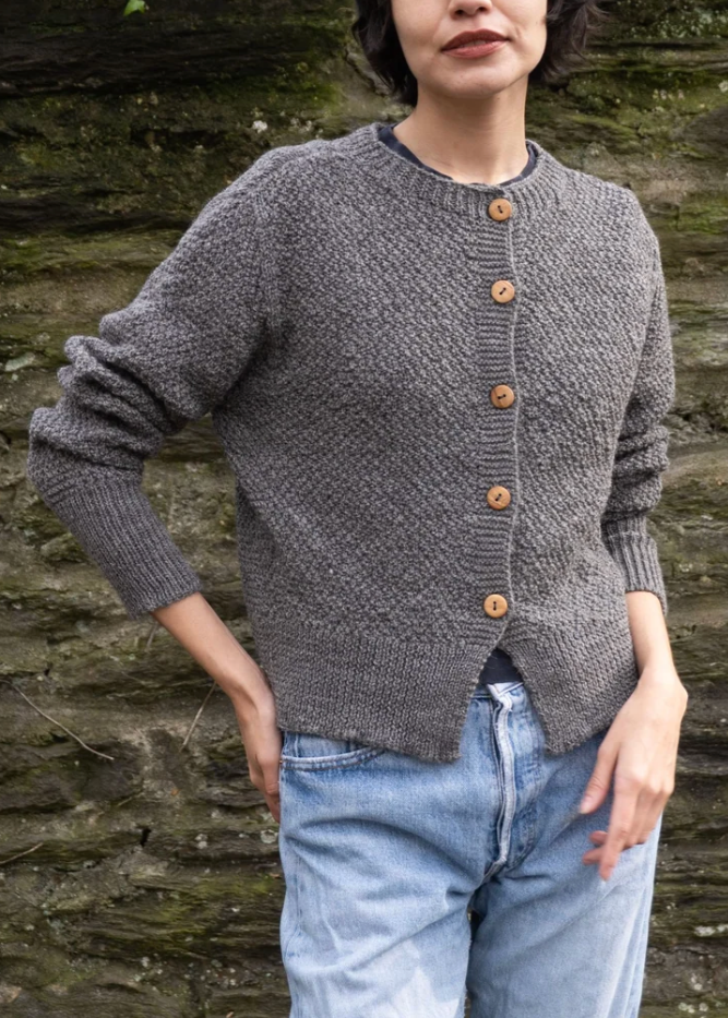 Stone Grey Wool Cardigan Sweater