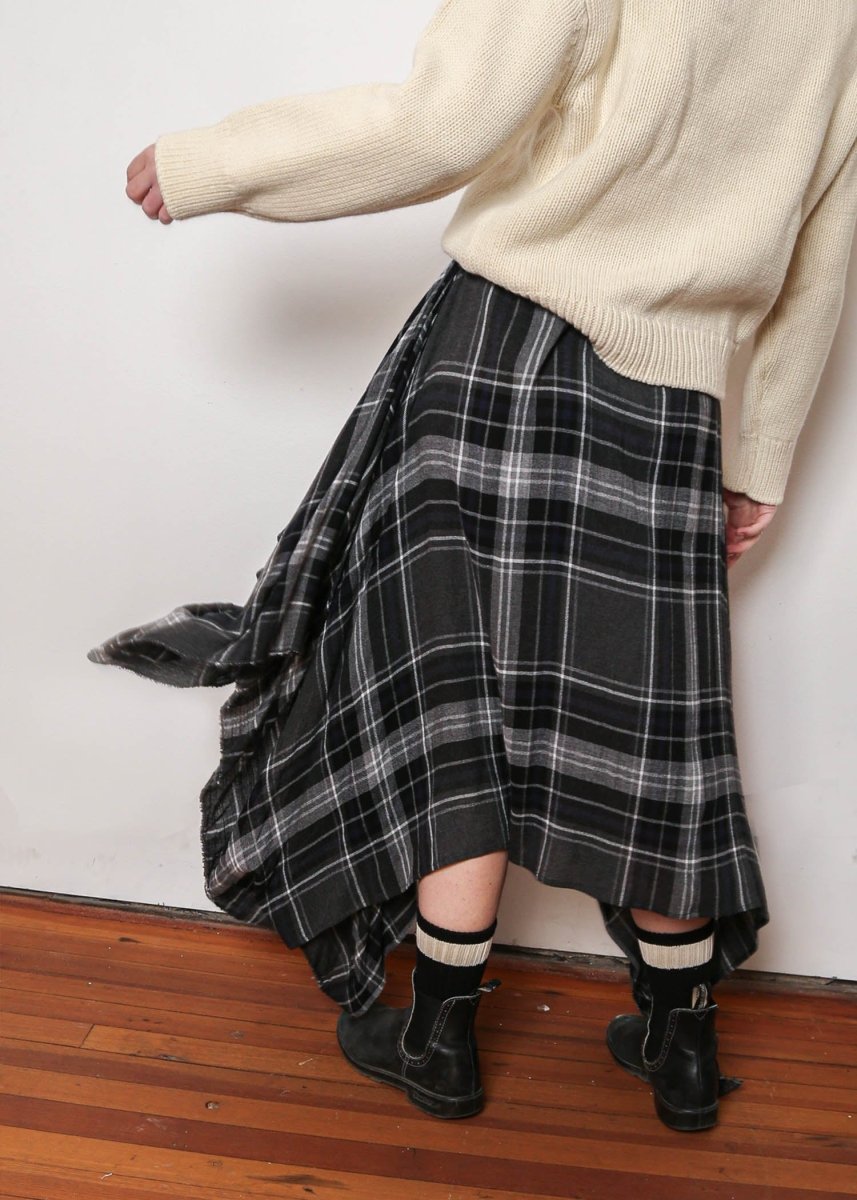 The Octavia Skirt in Storm Grey Plaid - Made X Hudson