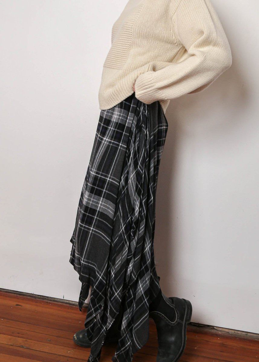 The Octavia Skirt in Storm Grey Plaid - Made X Hudson