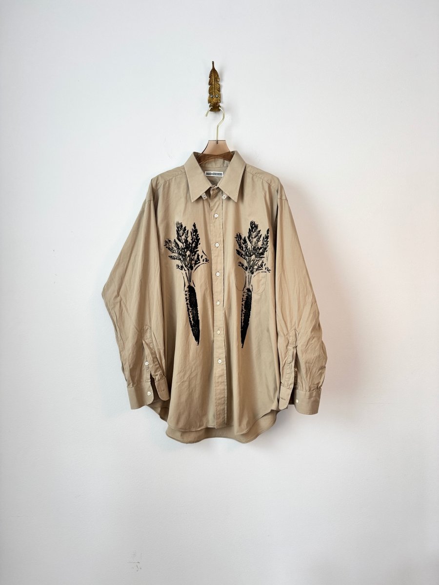 “Jules” Carrot Print Tan Button Down (Reworked) - Made X Hudson