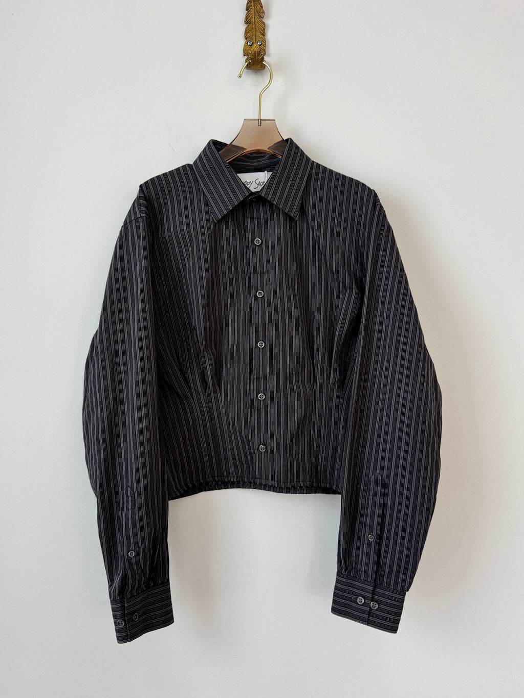 The Kevin Top | Black & Gray Mini Stripe w/ Gathered Waist (Reworked)