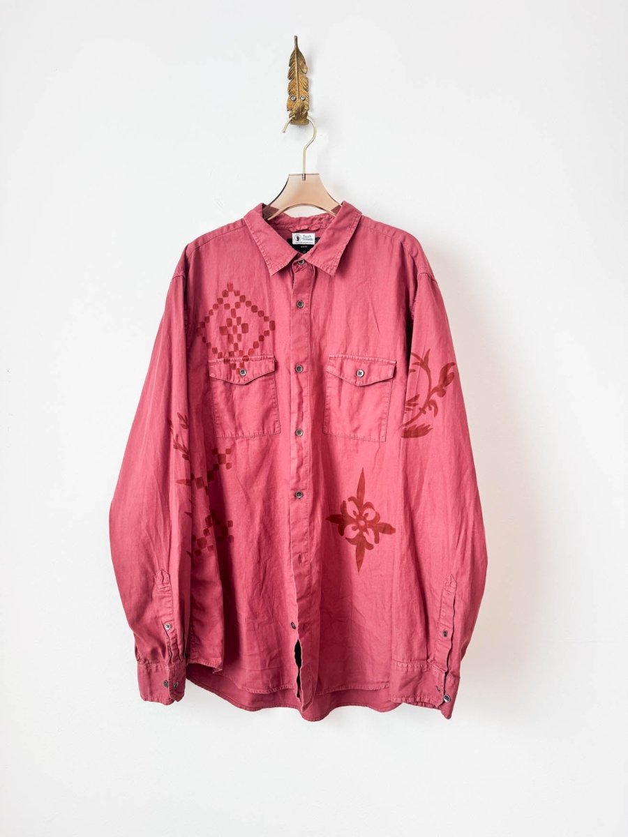 Red Maple Tree Folk Motif Button Down | Hand Painted (Reworked) - Made X Hudson