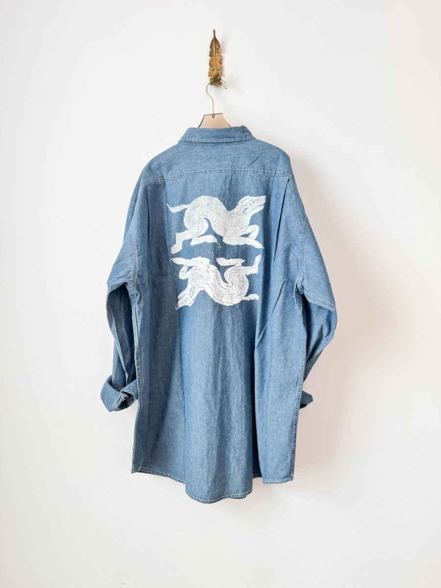 Hound and Links Denim Button Down | Block Printed (Reworked) - Made X Hudson