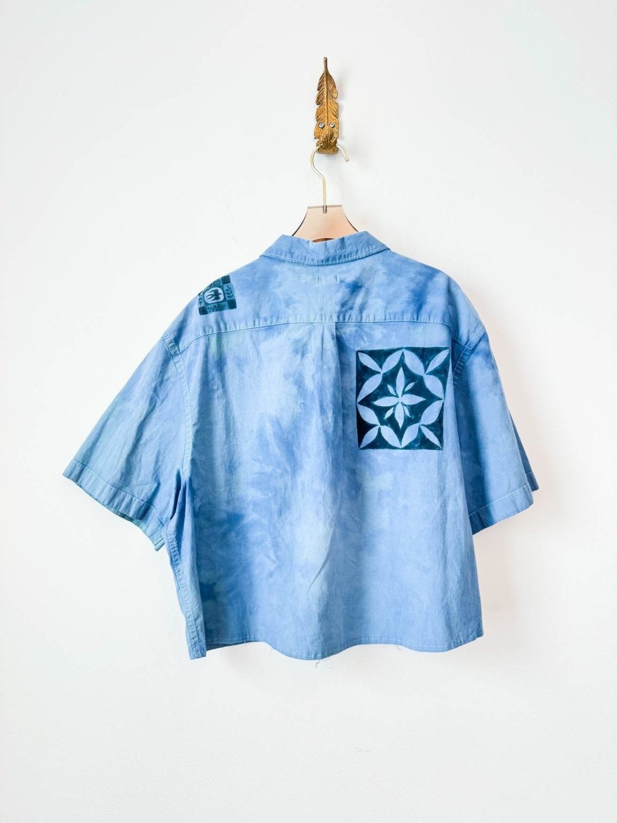 Indigo Tile Cropped Button Down | Hand Painted (Reworked) - Made X Hudson