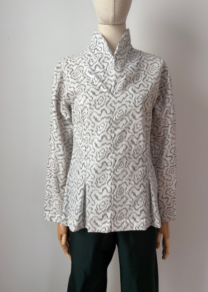 Ulrike Blouse in White Ink Swirl Print - Made X Hudson