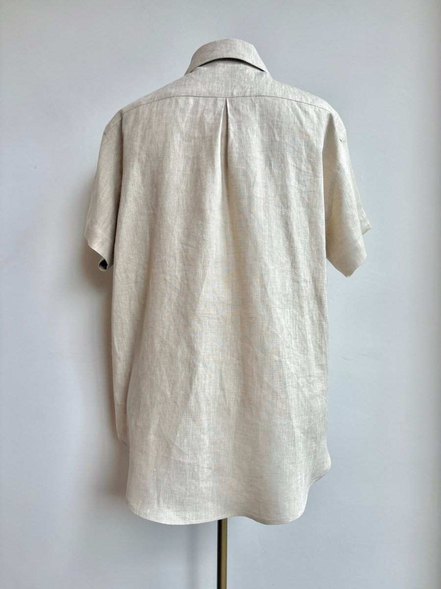 Utility Short Sleeve Shirt Snap Up in Natural Linen with Patch Pockets - Made X Hudson