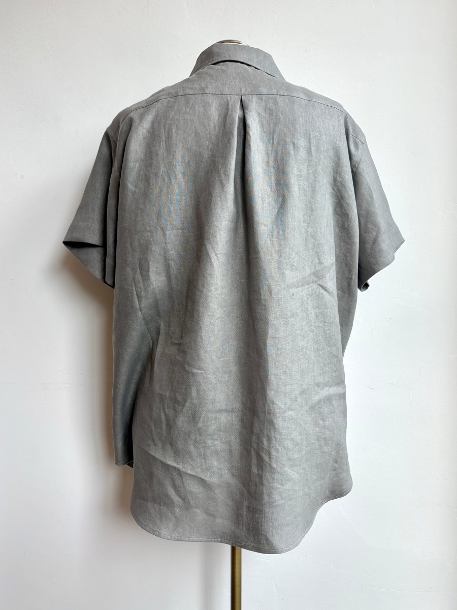 UTILITY GARMENTS SUPPLYグレー MA-1 Utility Short Sleeve Shirt Snap Up in Pale Slate Grey Linen with