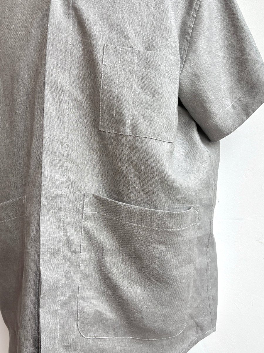 UTILITY GARMENTS SUPPLYグレー MA-1 Utility Short Sleeve Shirt Snap Up in Pale Slate Grey Linen with