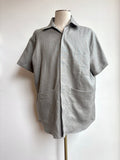 Utility Short Sleeve Shirt Snap Up in Pale Slate Grey Linen with Patch Pockets - Made X Hudson