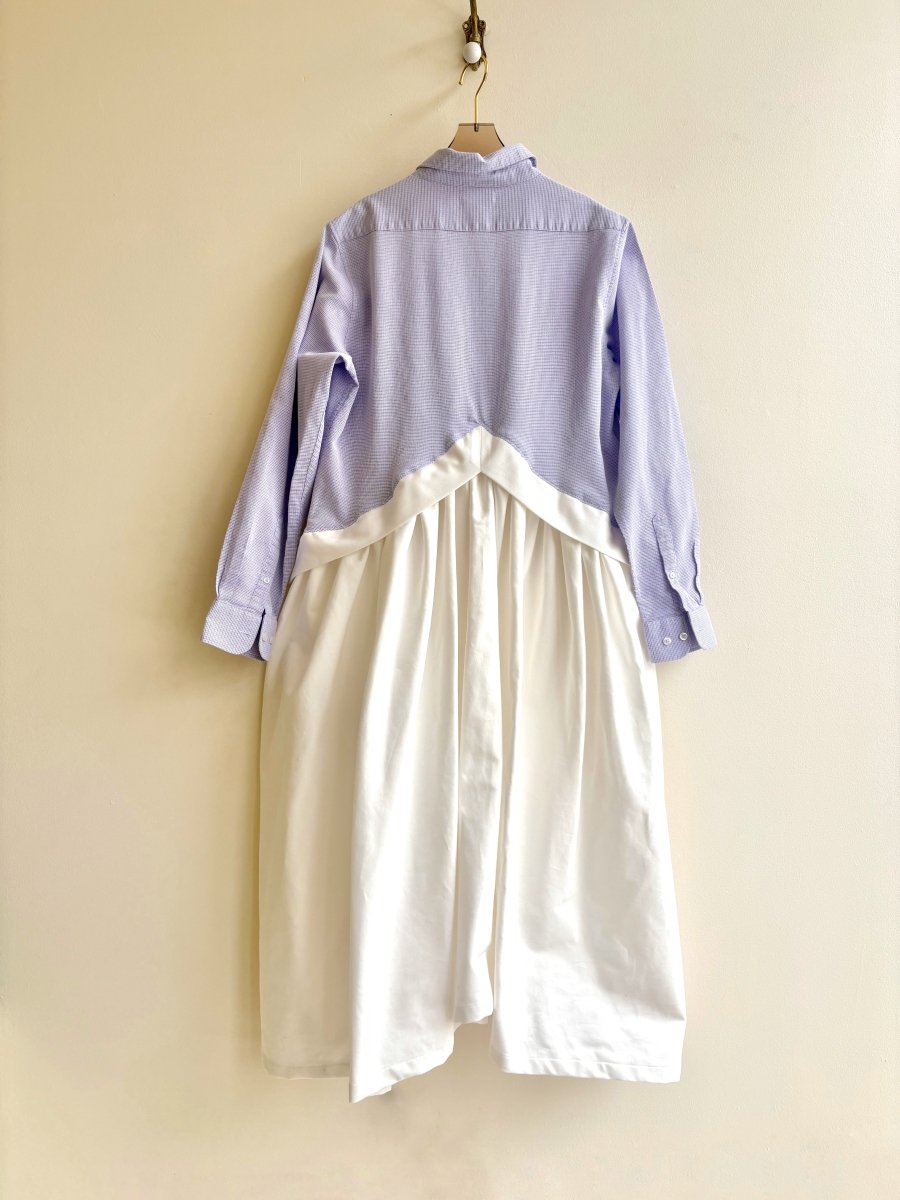 V - Line Shirtwaist Dress in Micro Checker in Red and Blue with White Skirt (Reworked) - Made X Hudson