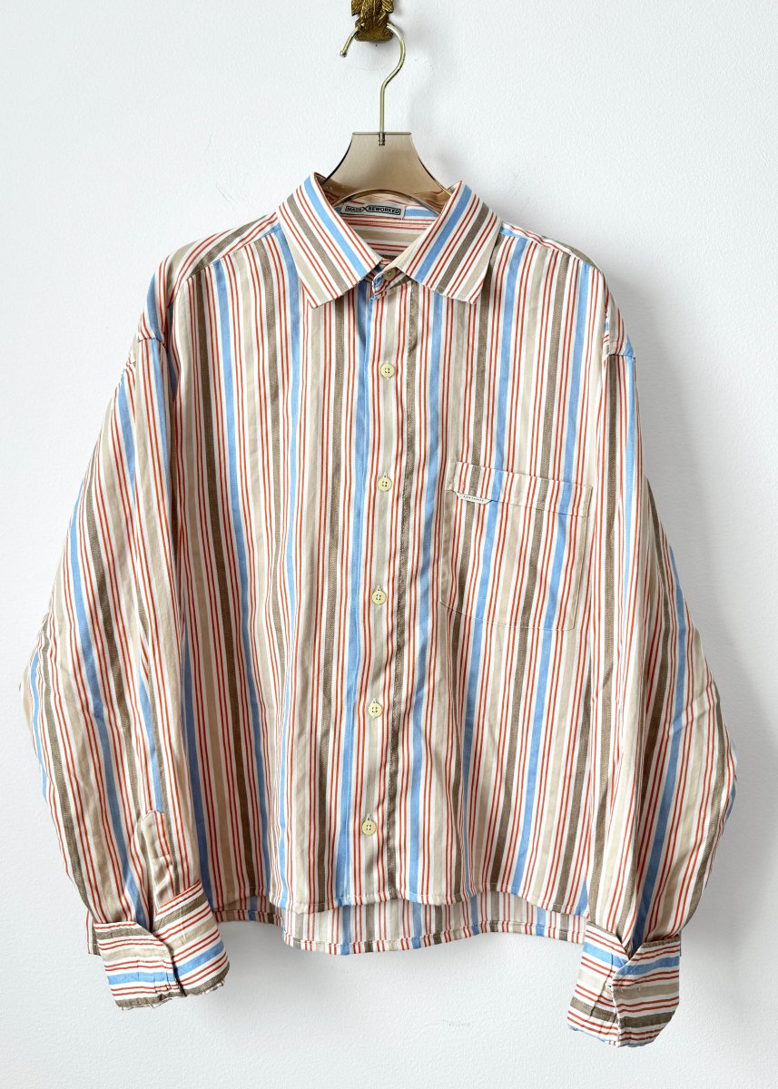 The Vale Shirt in White, Brown, Cadmium Red, and Sky Blue Stripe (Reworked) - Made X Hudson