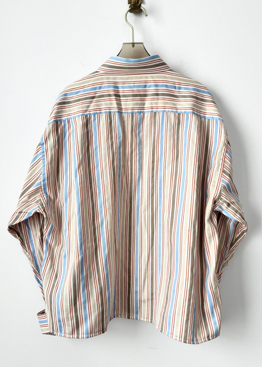 The Vale Shirt in White, Brown, Cadmium Red, and Sky Blue Stripe (Reworked) - Made X Hudson