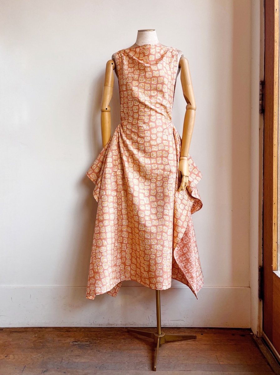 Zero - Waste Dress in Peach and Gold Dot Abstract Tile - Made X Hudson