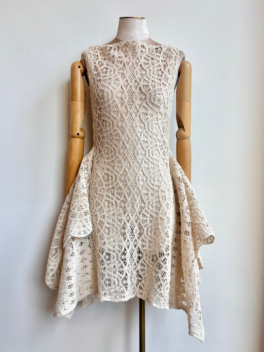 Zero-Waste Short Dress in Antique Ivory Lace - Made X Hudson