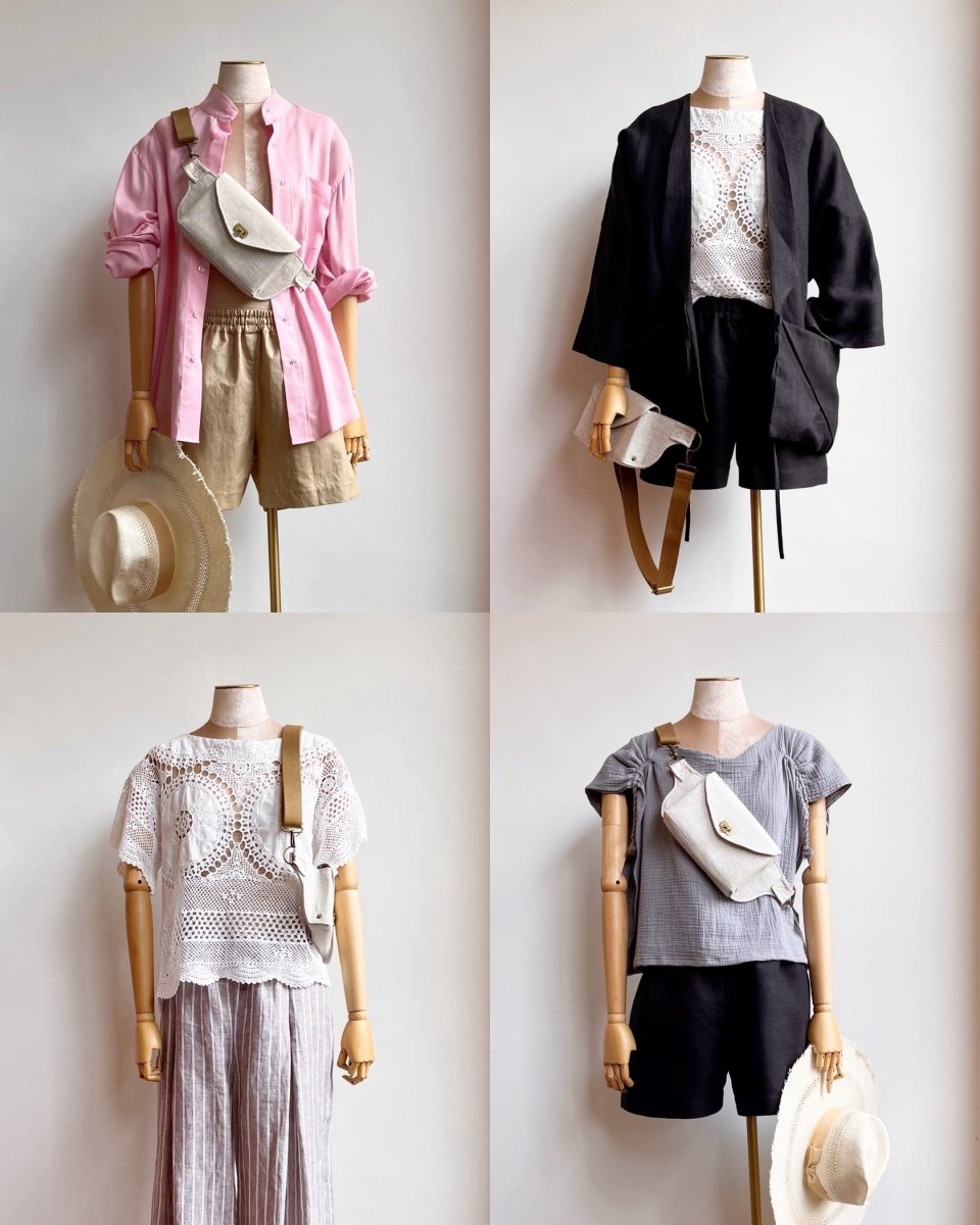 Cross - Body Bag in Natural Linen w/ Dark Khaki Strap - Made X Hudson