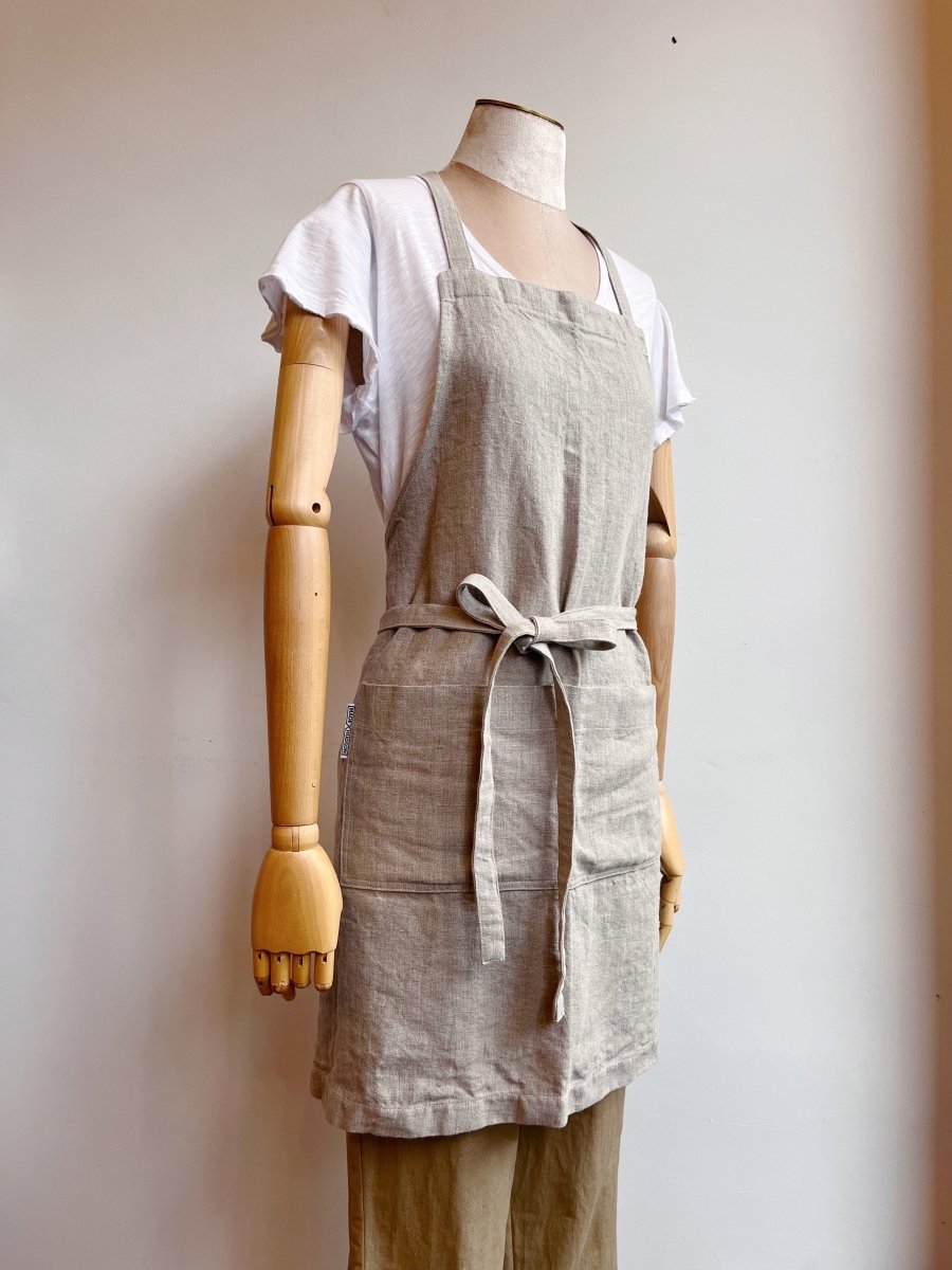 Classic Bib Apron w/ Patch Pockets in Natural Linen - Made X Hudson