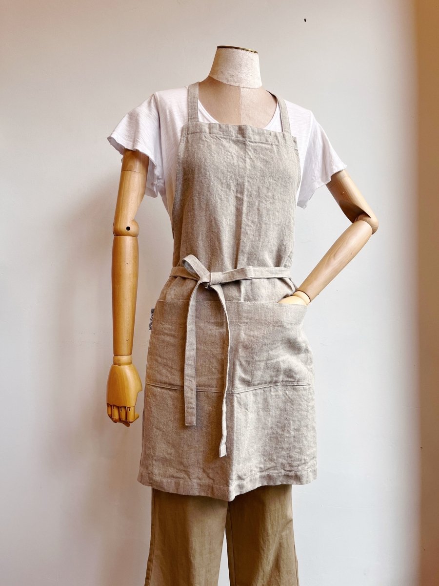 Classic Bib Apron w/ Patch Pockets in Natural Linen - Made X Hudson