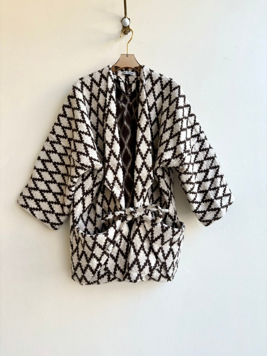 Brown and Ivory Diamond Pattern Wool Chore Jacket - Made X Hudson