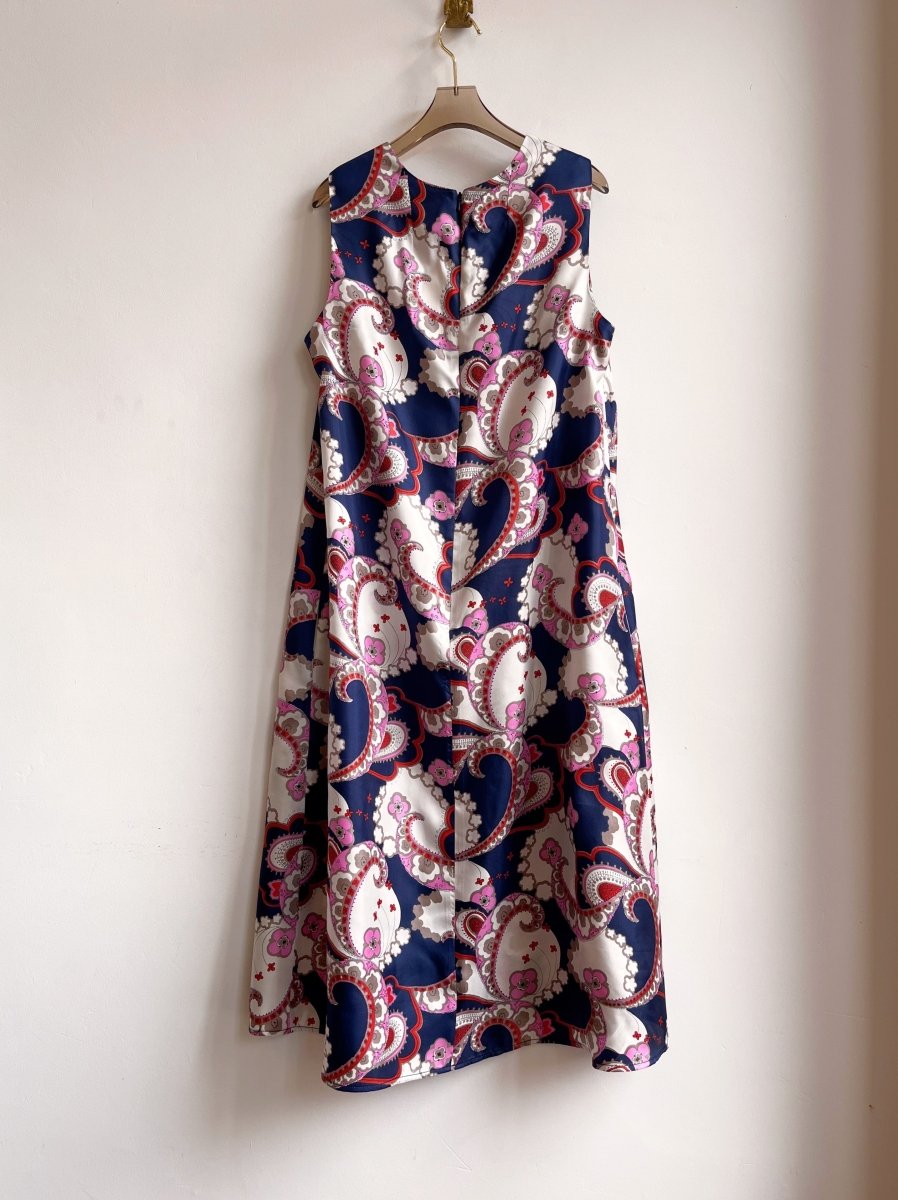 Navy, Pink, Red, and Cream Retro Paisley Chore Dress - Made X Hudson