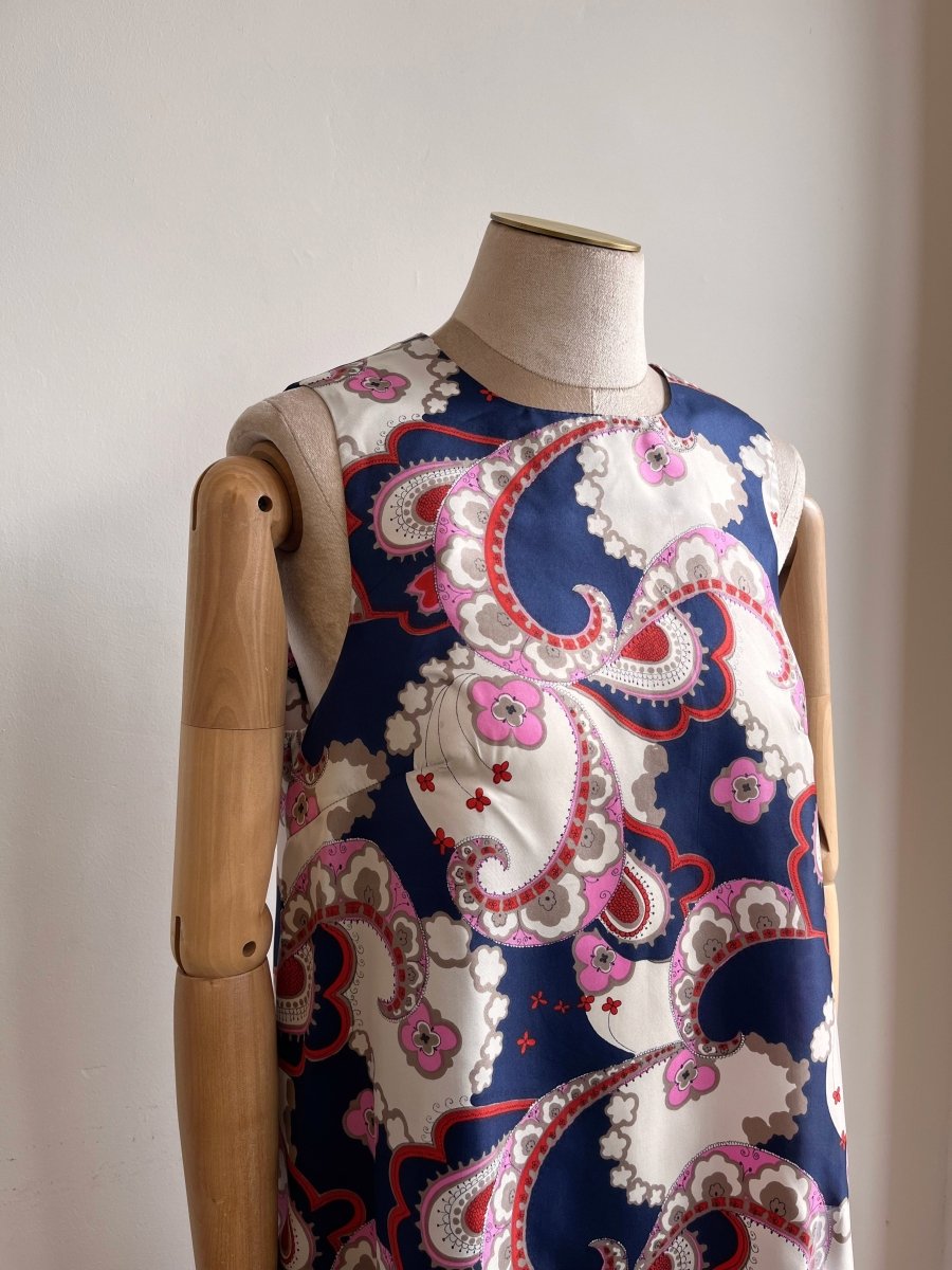 Navy, Pink, Red, and Cream Retro Paisley Chore Dress - Made X Hudson