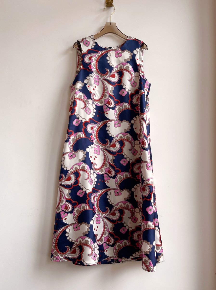 Navy, Pink, Red, and Cream Retro Paisley Chore Dress - Made X Hudson