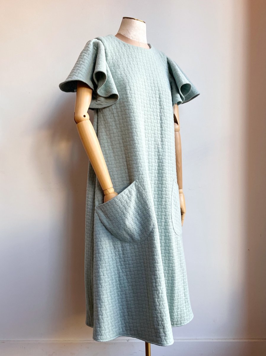 Powder Blue Knit Chore Dress with Flutter Sleeve - Made X Hudson