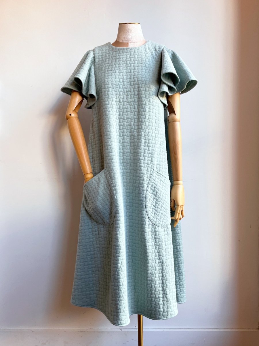 Powder Blue Knit Chore Dress with Flutter Sleeve - Made X Hudson