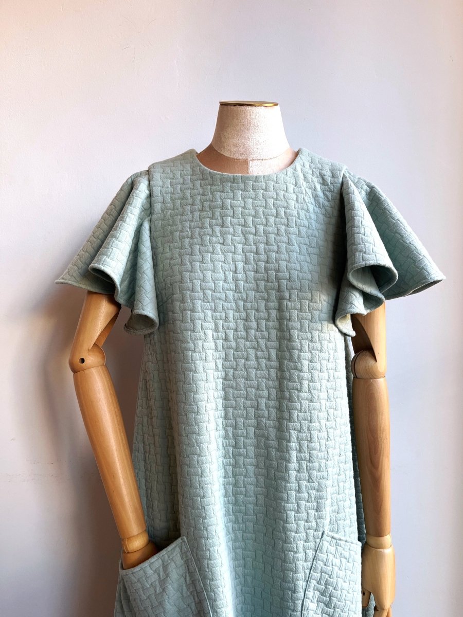 Powder Blue Knit Chore Dress with Flutter Sleeve - Made X Hudson