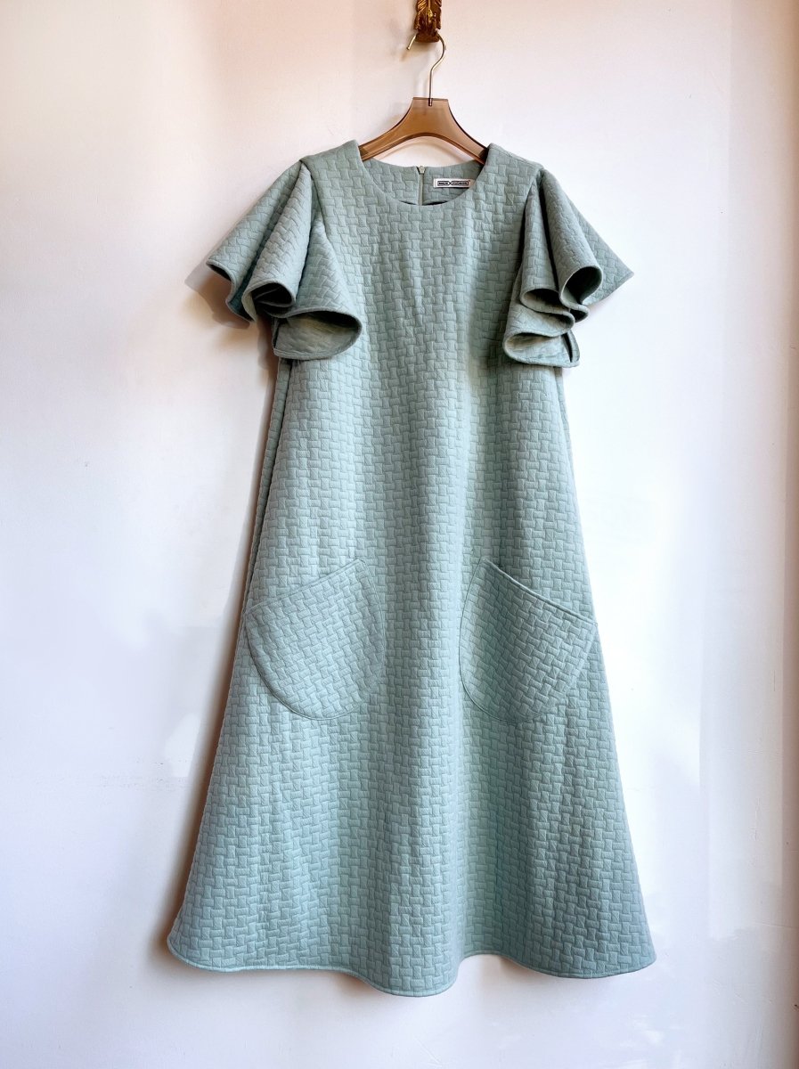 Powder Blue Knit Chore Dress with Flutter Sleeve - Made X Hudson