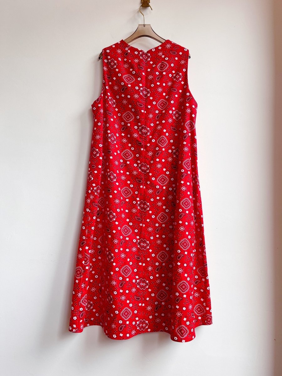 Red Bandana Print Chore Dress w/ Patch Pockets - Made X Hudson