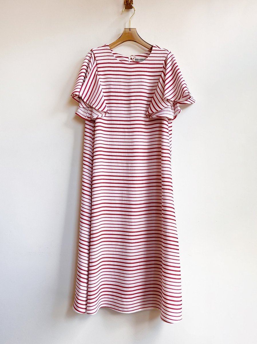 Red and White Stripe Chore Dress with Flutter Sleeve - Made X Hudson