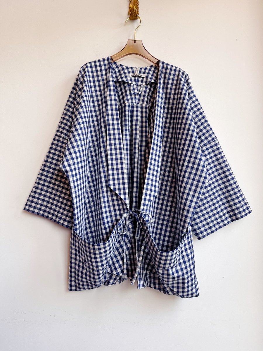 Blue & White Gingham Plaid Chore Jacket - Made X Hudson